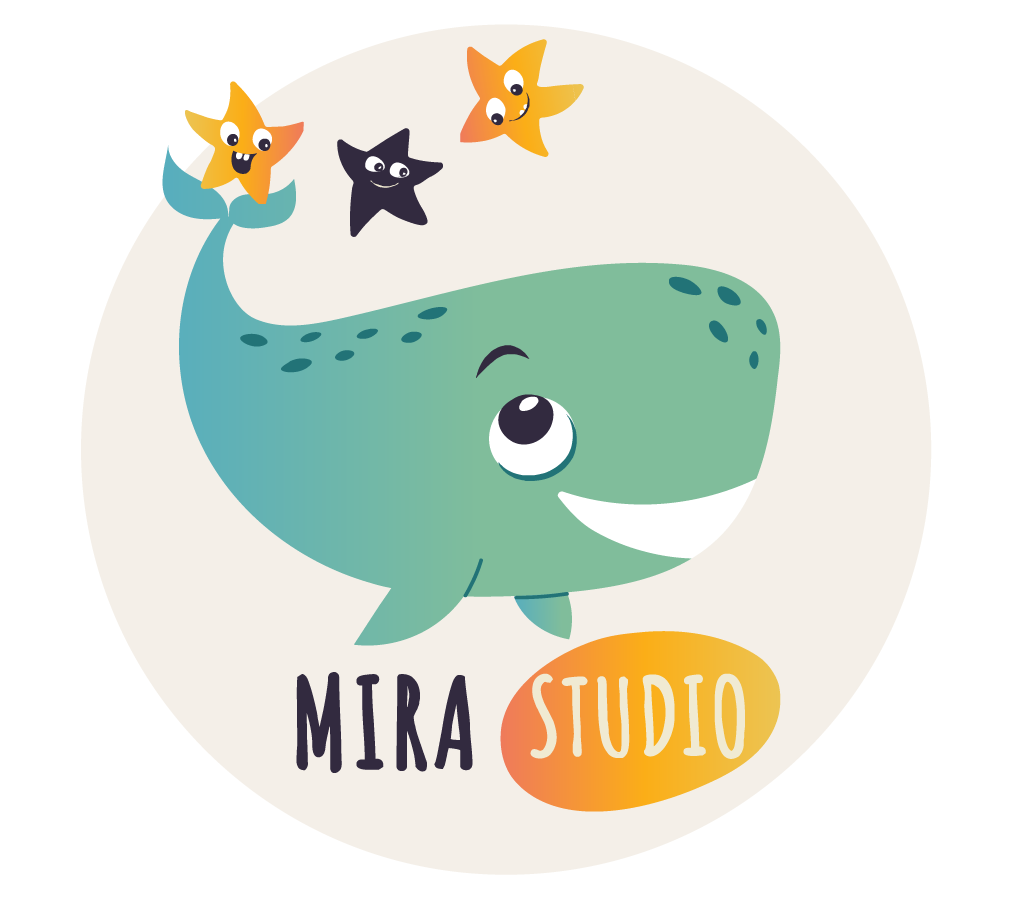 Mira Kids Studio circle Logo with whale